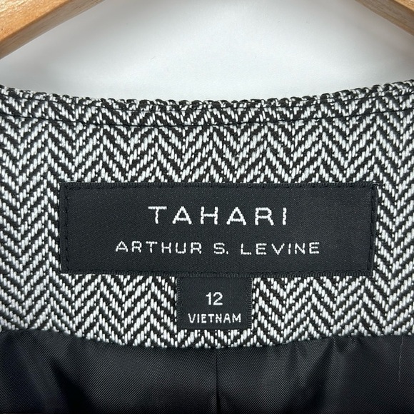 Tahari ASL Open Front Herringbone Cropped Suit Jacket Blazer Women’s Size 12 NWT - Picture 2 of 11